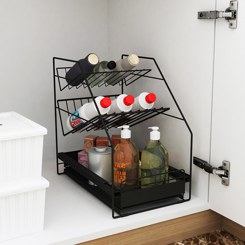 Stackable Sliding Drawer Kitchen Storage Rack Under Sink Organizer Desktop Cabinet Shelf