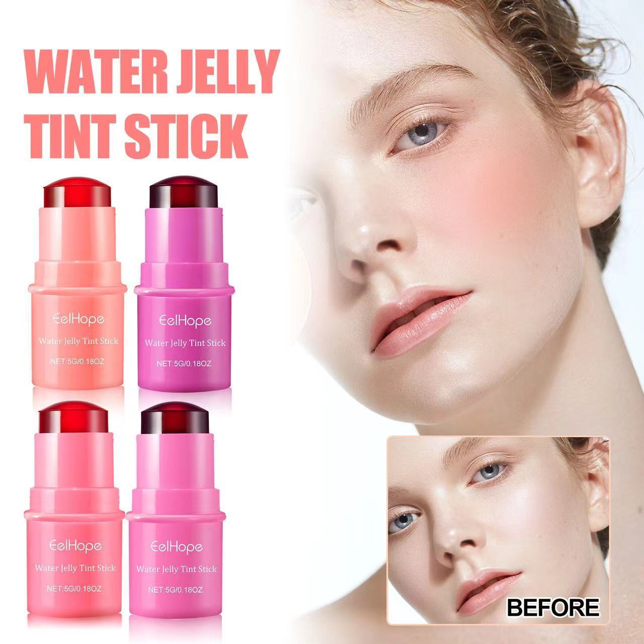 4 colors Light Natural Fruit Jelly powder blusher Lip Tint Stick Makeup Brightening Waterproof powder blusher Lip Color Stick