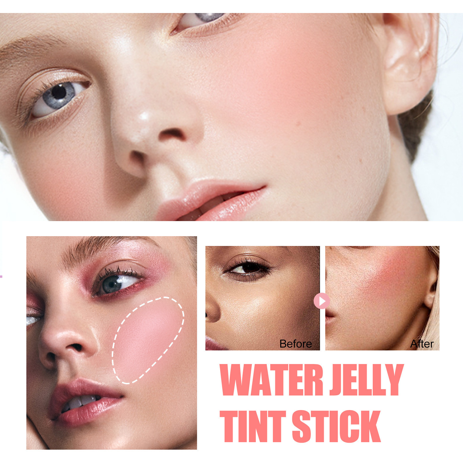 4 colors Light Natural Fruit Jelly powder blusher Lip Tint Stick Makeup Brightening Waterproof powder blusher Lip Color Stick