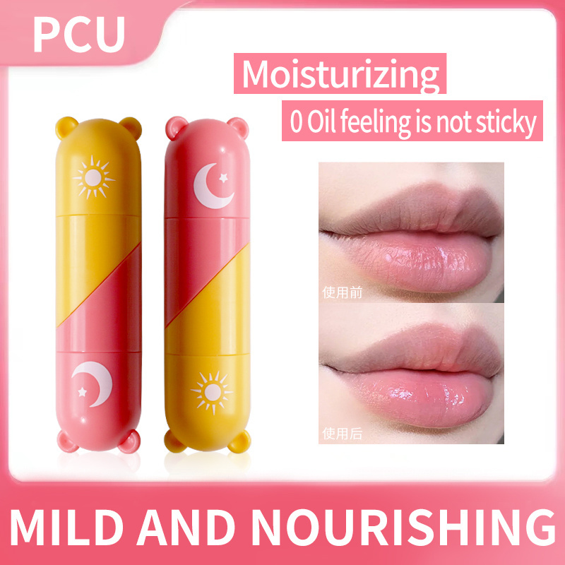 Lip Care Makeup 2-in-1 Lip Balm Moisturizing Repairing Rotatable Love-shaped Double Head Lip Balm Stick