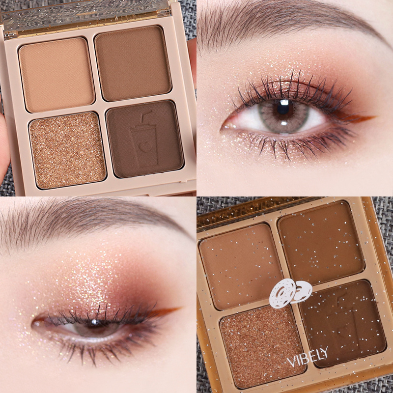 High Pigment 4 Colors Square Glint Eye Shadow Tray Waterproof Lasting Shimmer Nude Matte Eyeshadow Palette