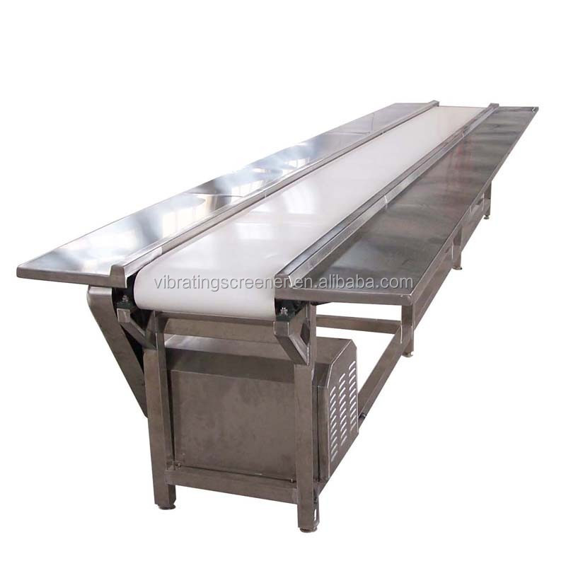 Flat belt conveyor with working tables for sorting packaging and assembly lines