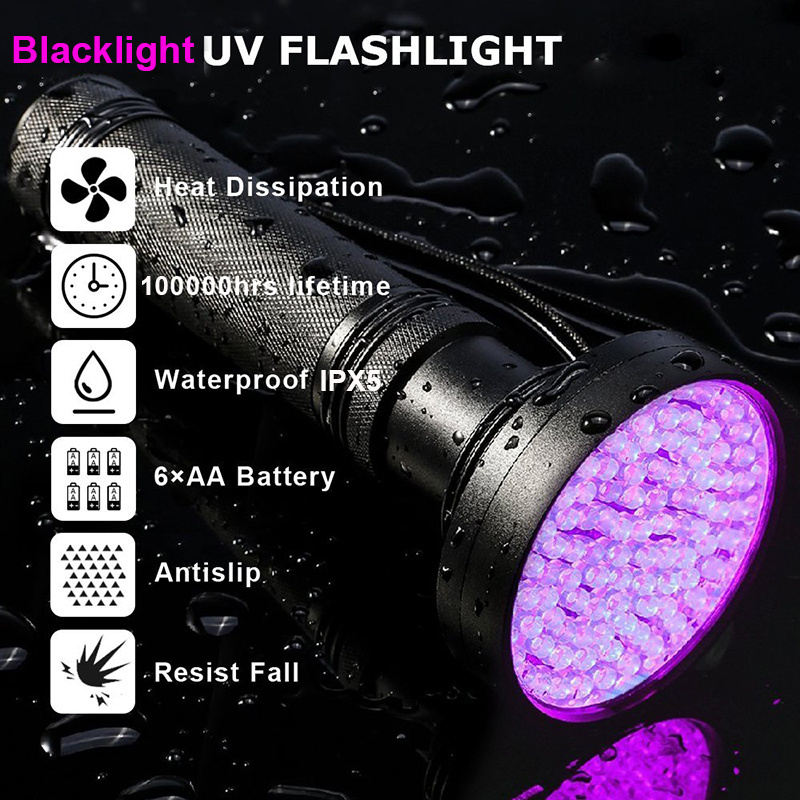 100 LED UV Blacklight Ultraviolet Flashlight Pet Urine Stain Detector for Scorpions Hunting