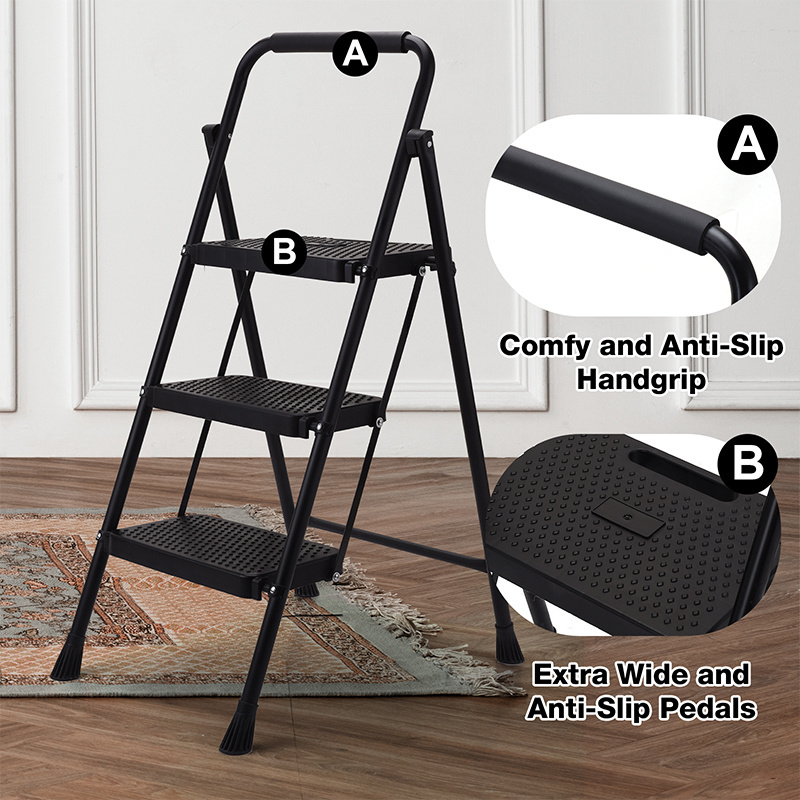 Lightweight Black Small Folding Step Ladders for Sale 3 Step Ladder