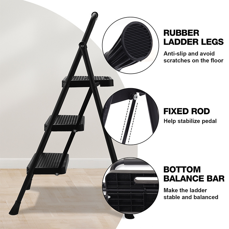 Lightweight Black Small Folding Step Ladders for Sale 3 Step Ladder