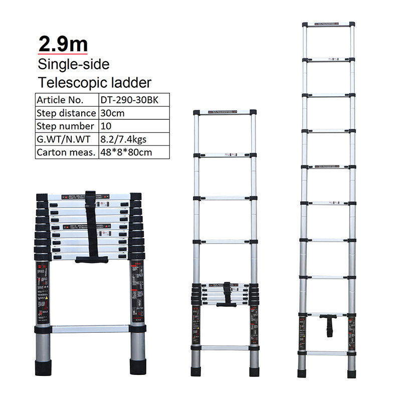 DT-380-40BK 3.8m single-side Telescoping Ladder Stainless Steel Multi Purpose  Foldable Aluminum Telescopic Ladder