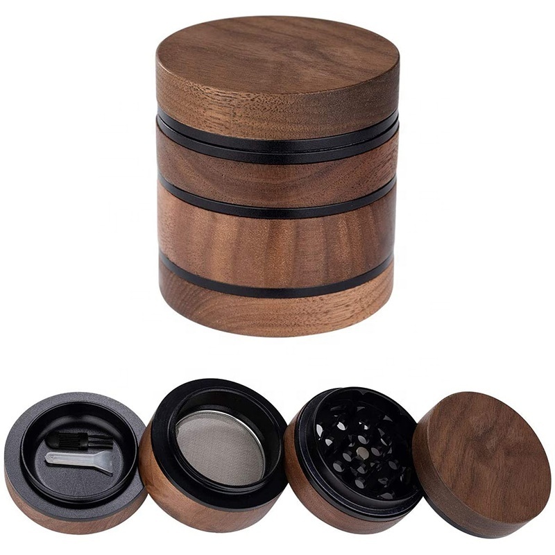 High Grade Custom Logo Herb Crusher Creative Wooden Spice 4 Piece Tobacco Grinder