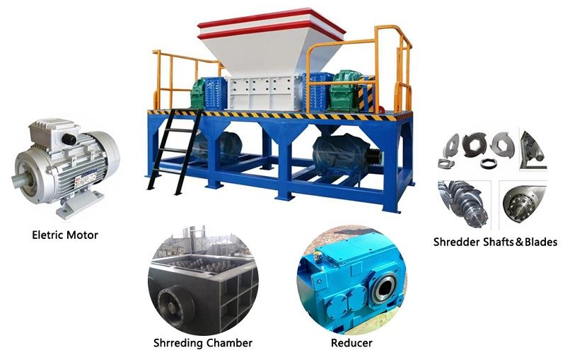 Used car motorcycle Tyre recycling waste rubber tires products crushing double shaft shredder machine for sale