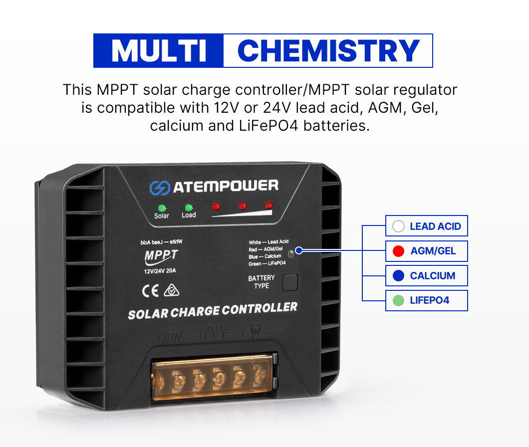 ATEM POWER 12V 24V 20A MPPT Controller Camping Solar Charge MPPT Controller