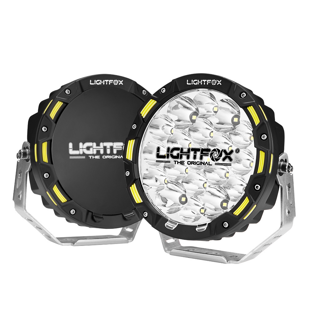 LIGHTFOX Black 4x4 Car LED Driving Lights Round 7 Inch LED Spotlight Offroad Spotlight