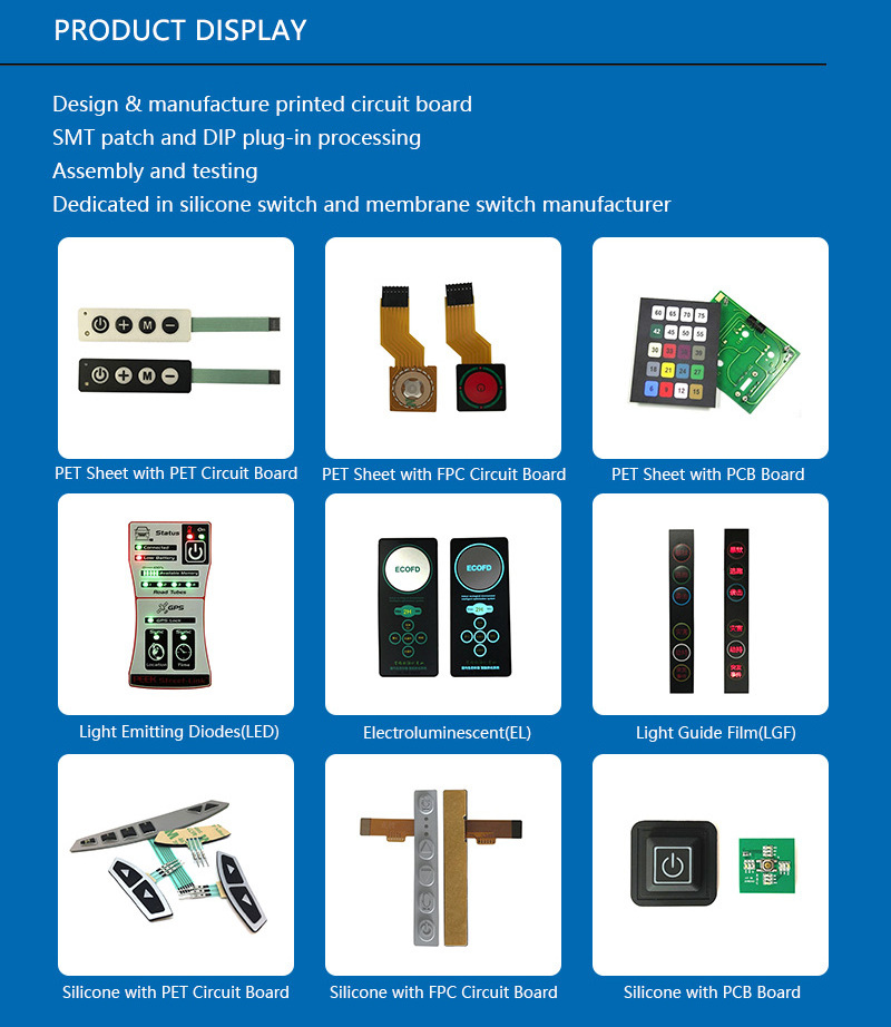 Customized led keypad membrane switch with touch panel el backlight illuminated membrane switch cutting thin foil panel