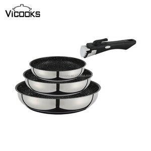 4pcs sets non stick castamel cookware stainless steel frying pan set removal handle skillet pan