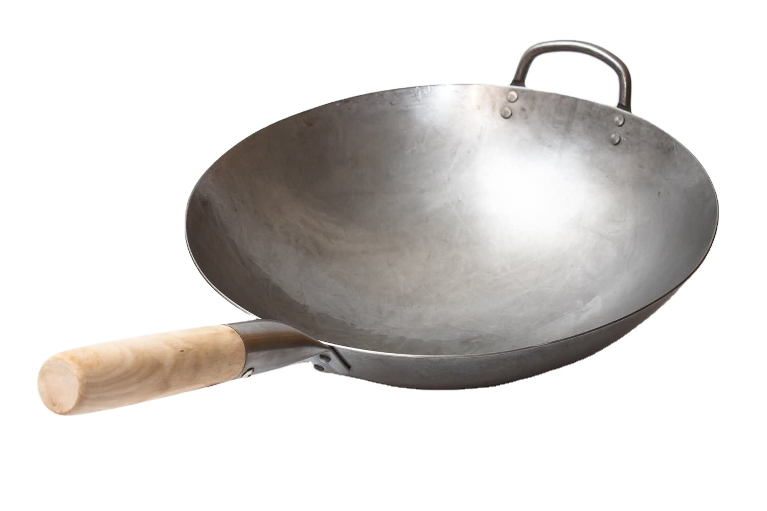 Traditional Extra Large Wok Hand Hammered Carbon Steel Pow Wok with Wooden Handle