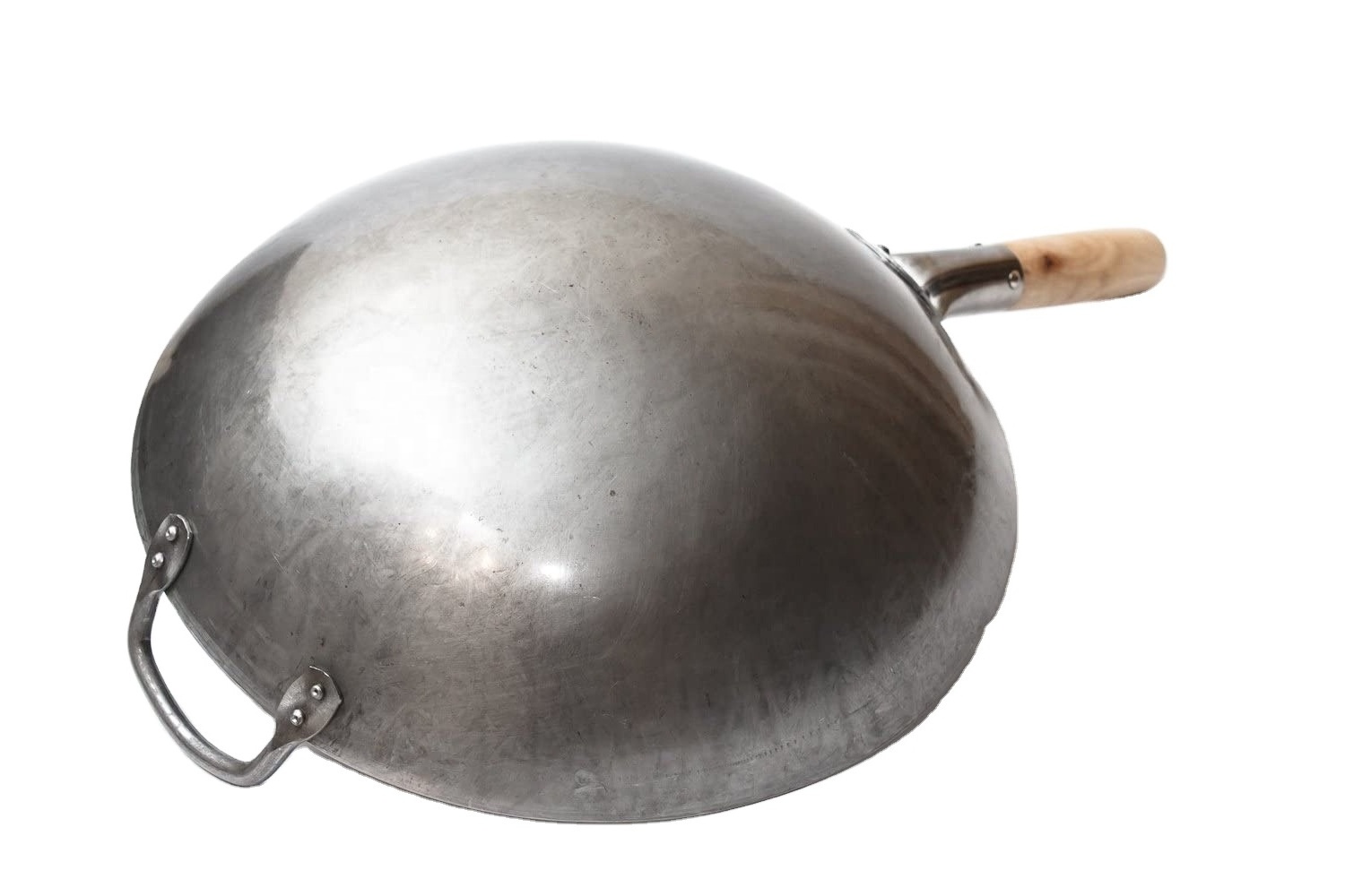 Traditional Extra Large Wok Hand Hammered Carbon Steel Pow Wok with Wooden Handle