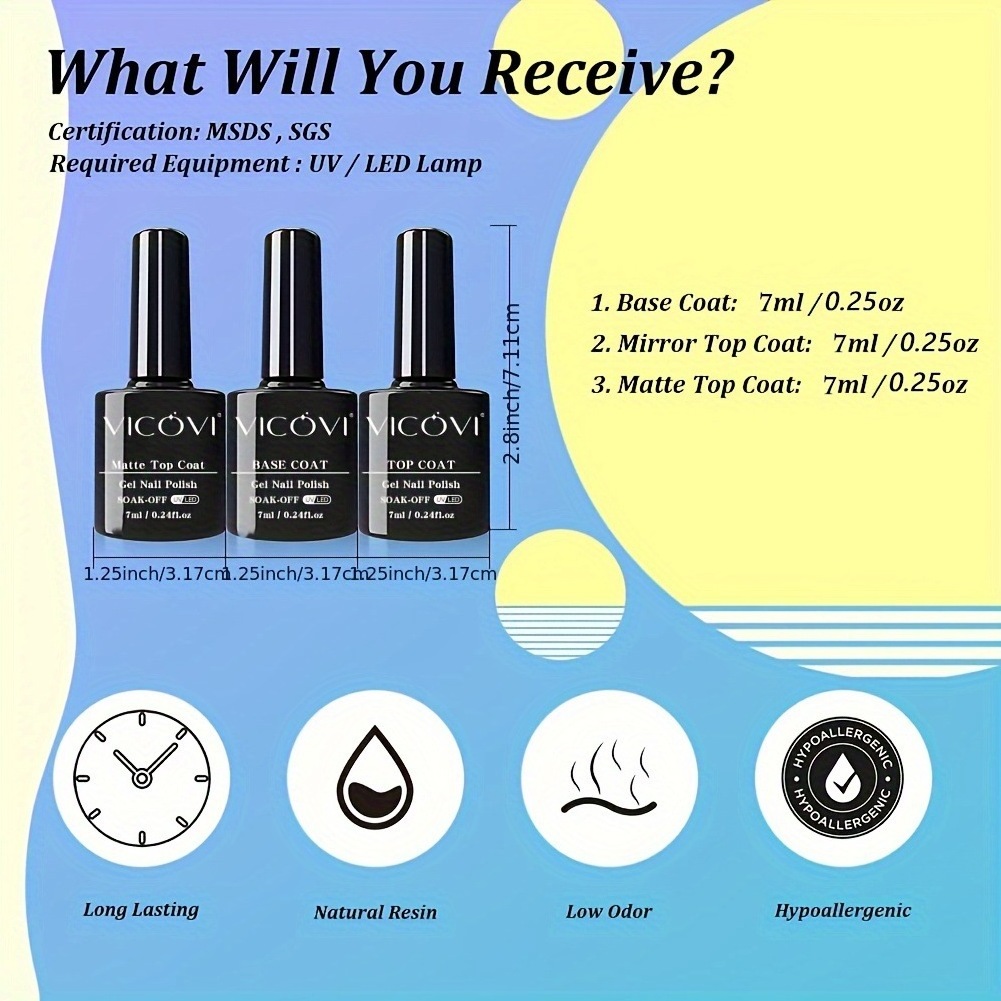 OEM/ODM 7ml Professional UV Gel Nail Polish Super Shine Clear Base Coat & Top Coat Soak-Off No Wipe Top Coat