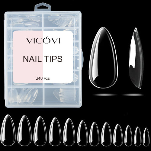 ABS 240Pcs Box Short Almond Nail Tips Gel Tips Ultra Clear Coffin Treaceless Full Cover Short Almond Press On Nail