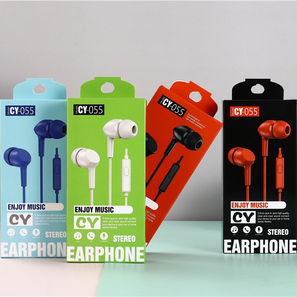 Factory price CY-055 Sports headset universal Headphones in Ear with Mic Stereo CY055 wired earphones with 3.5mm plug