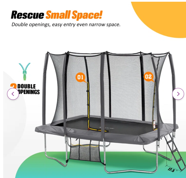 12' Rectangle Backyard Trampoline with Safety Enclosure