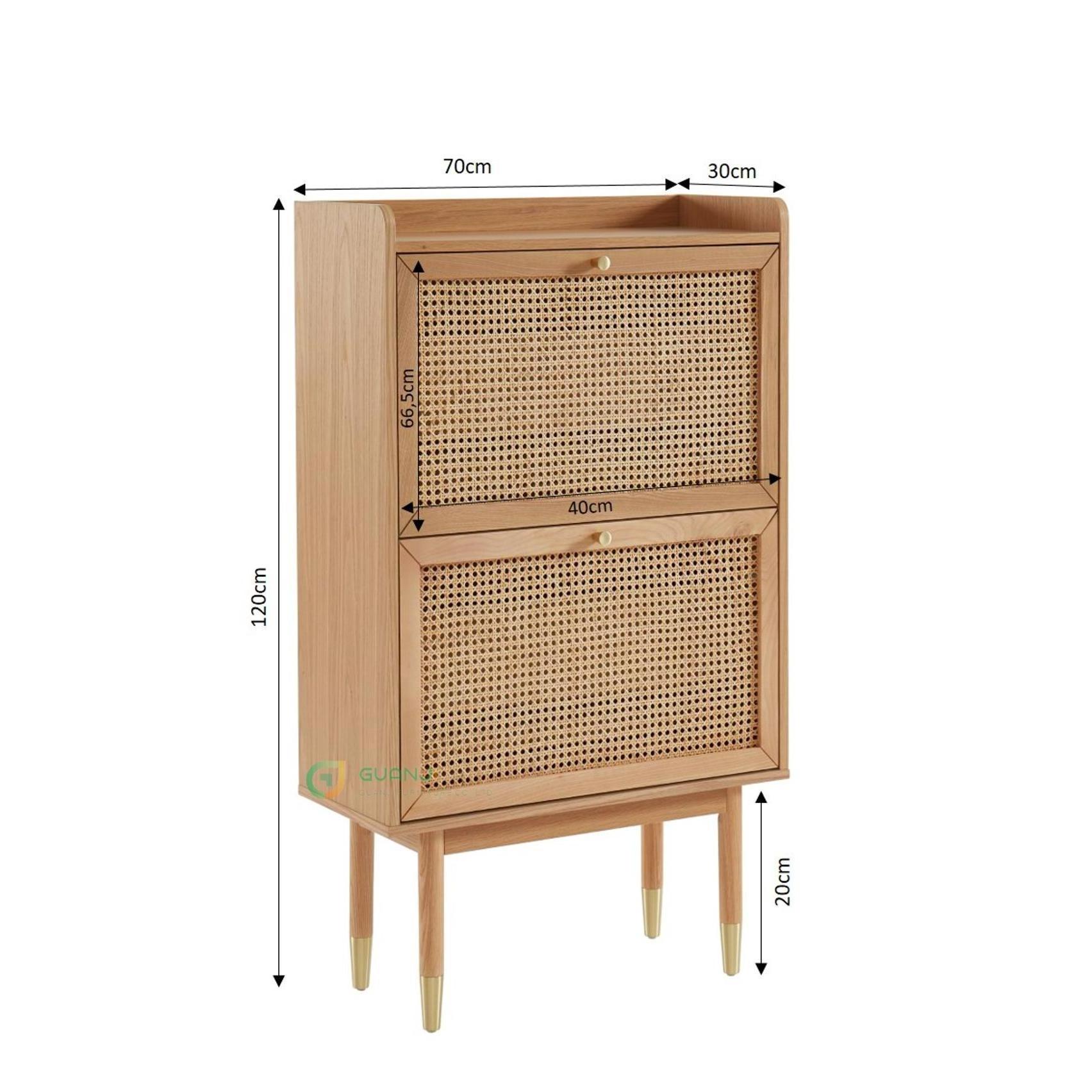 GuanJi Wooden Natural Rattan Winder Shoe Cabinet with Spacious Space for Farmhouse Entryway Shoe Organizer Closet Rack