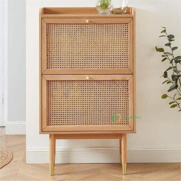 GuanJi Wooden Natural Rattan Winder Shoe Cabinet with Spacious Space for Farmhouse Entryway Shoe Organizer Closet Rack