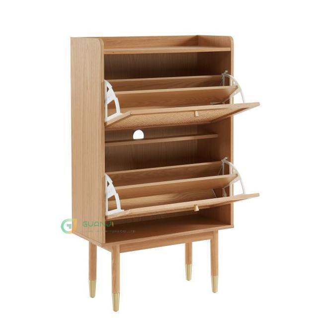 GuanJi Wooden Natural Rattan Winder Shoe Cabinet with Spacious Space for Farmhouse Entryway Shoe Organizer Closet Rack