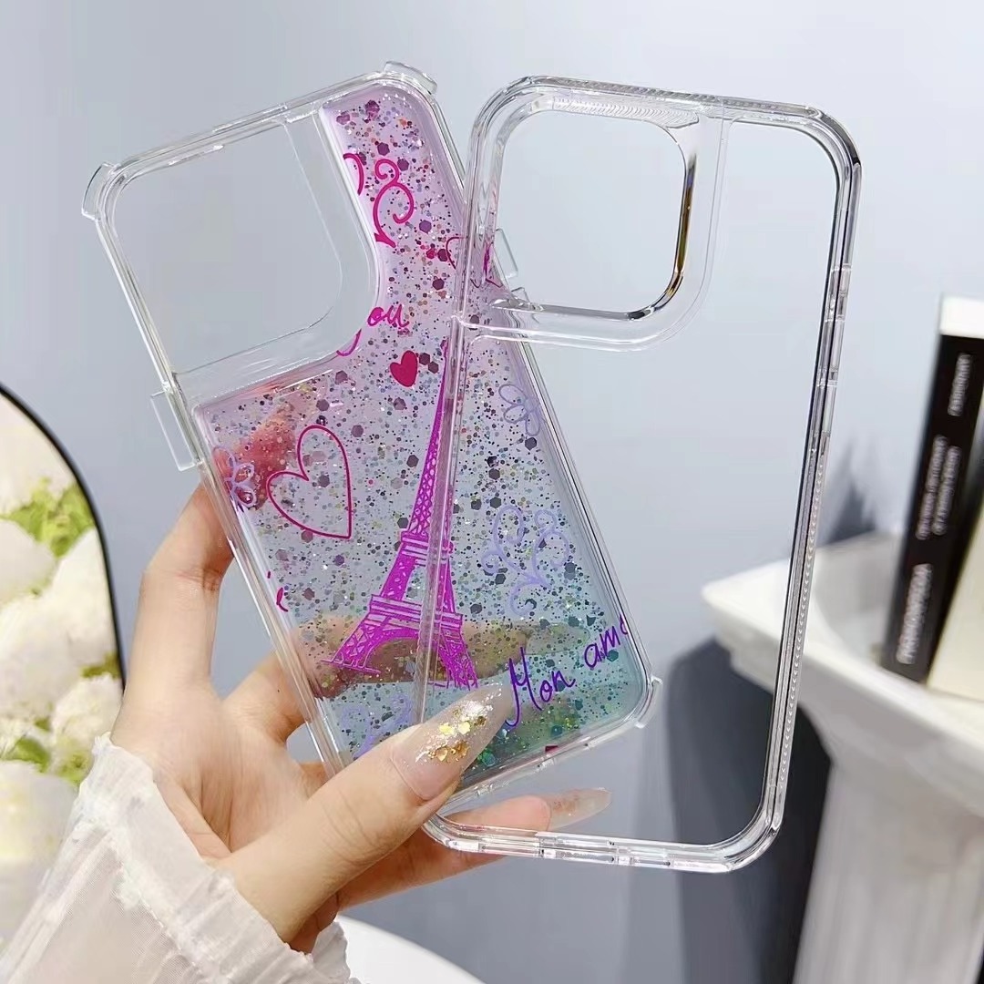 Liquid Glitter Shockproof Bumper Phone Case For iPhone 15 14 Plus 13 Pro Max 12 Mini 11 Pro XS Max 7 8 Plus Transparent Cover