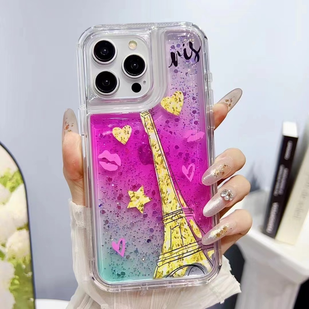 Liquid Glitter Shockproof Bumper Phone Case For iPhone 15 14 Plus 13 Pro Max 12 Mini 11 Pro XS Max 7 8 Plus Transparent Cover