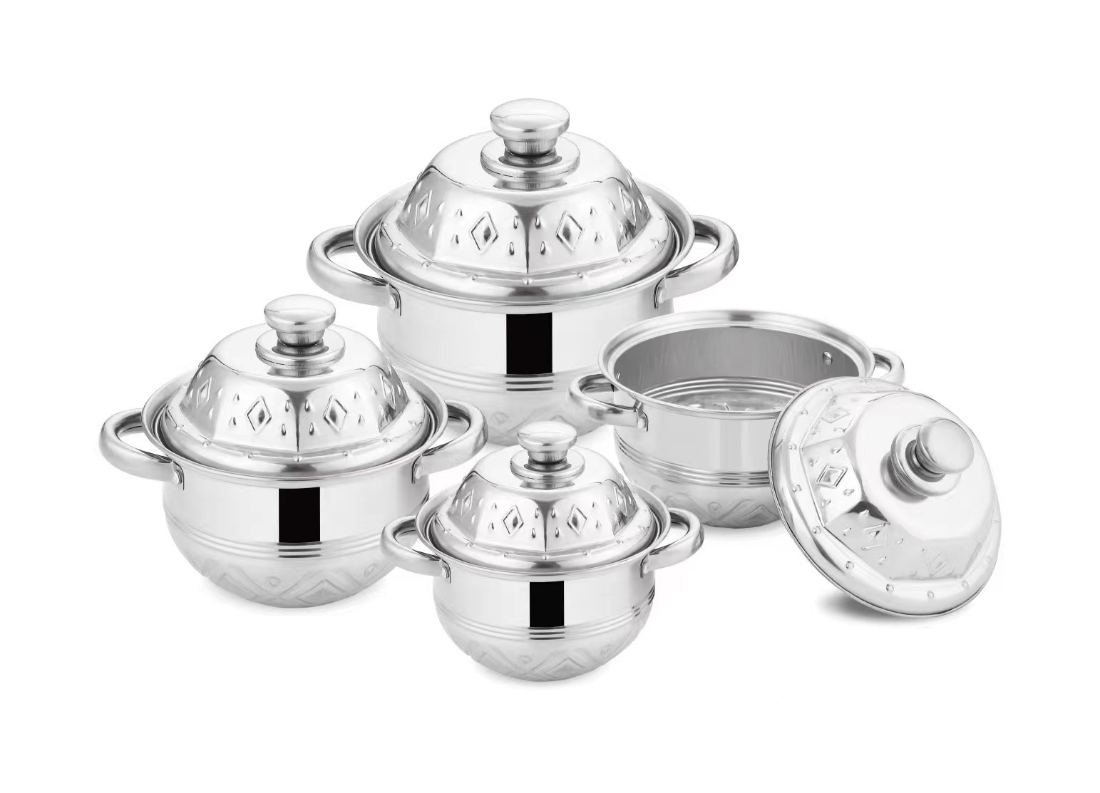 KS045 High Tower lid 6PCS Wholesale African Kitchen Cooking Pot Sets Pan 8pcs Stainless Steel lid Cookware Soup Pot Set