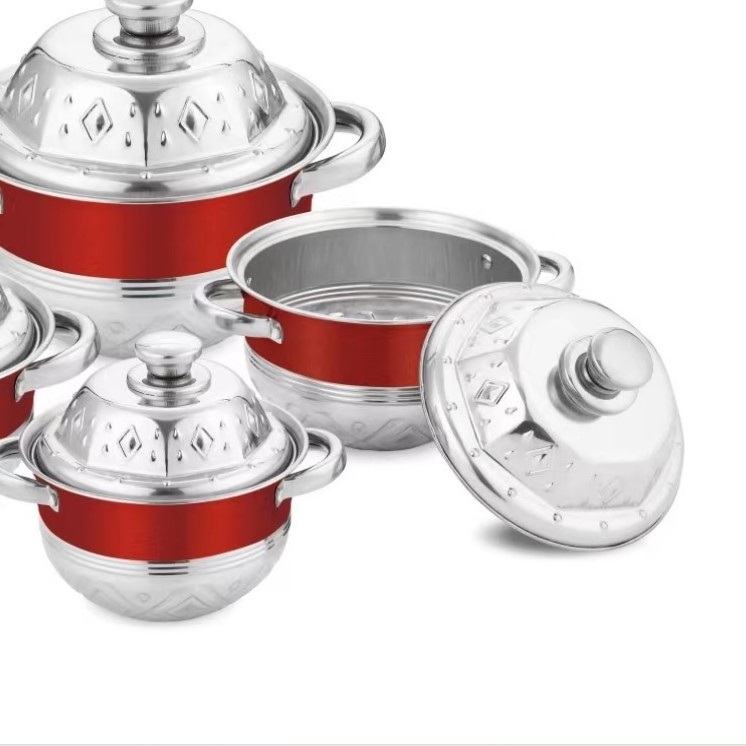 KS045 High Tower lid 6PCS Wholesale African Kitchen Cooking Pot Sets Pan 8pcs Stainless Steel lid Cookware Soup Pot Set