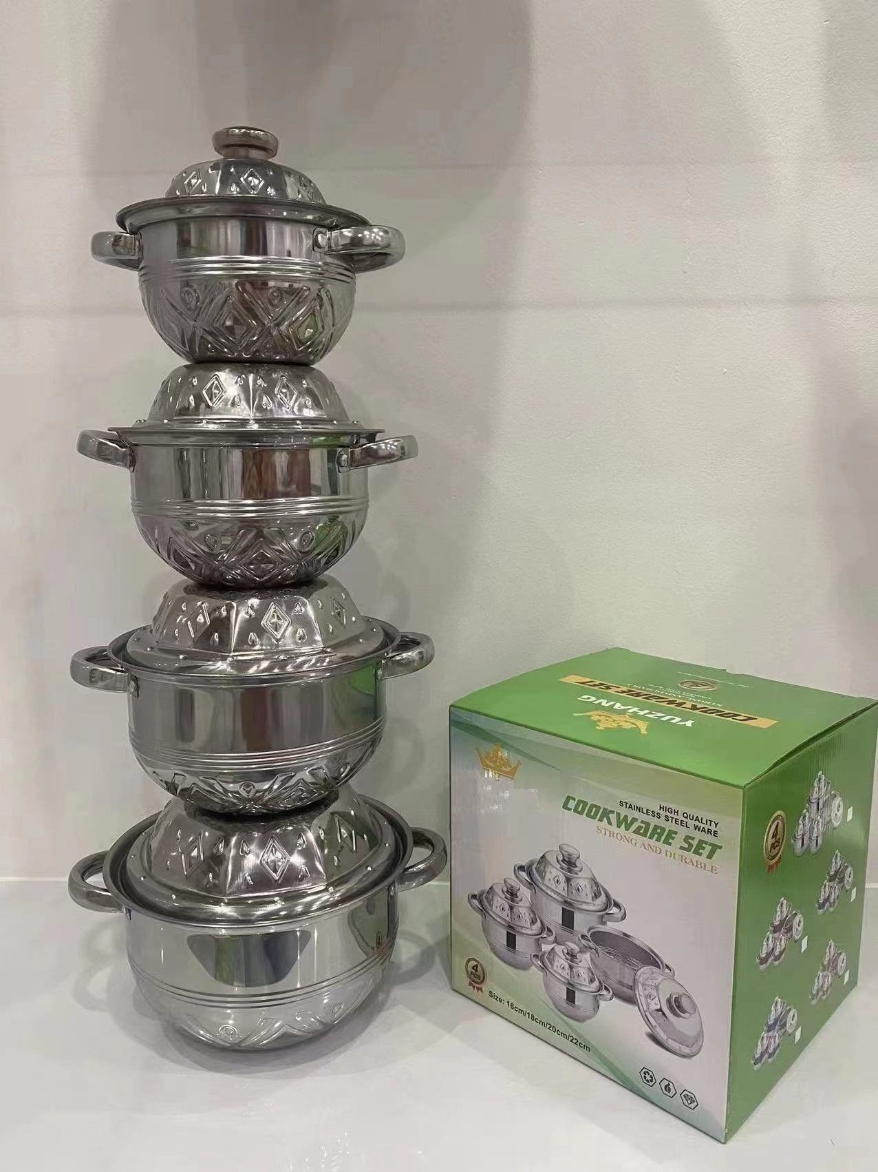 KS045 High Tower lid 6PCS Wholesale African Kitchen Cooking Pot Sets Pan 8pcs Stainless Steel lid Cookware Soup Pot Set