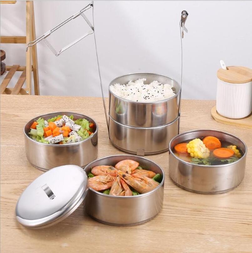 Portable 2/3/4 Tier Food Carry Lunch Box Stacking Stainless Steel Tiffin Box For Office steel food carrier pot