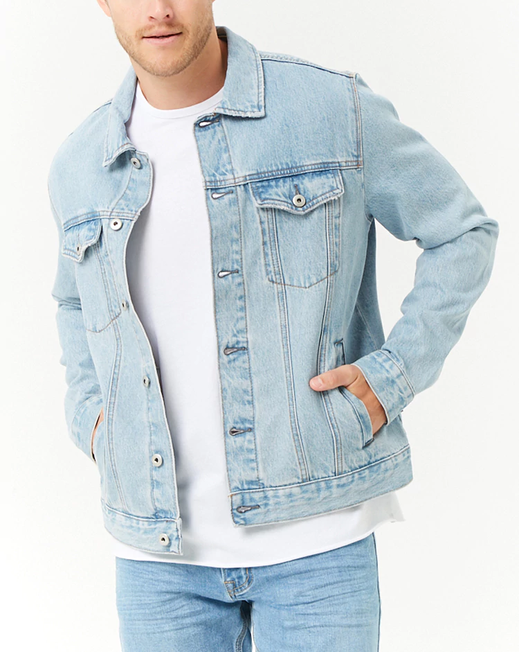 Oem manufacturers custom high quality denim jacket men button down washed plain Jeans coat denim jacket Summer Parka Jacket