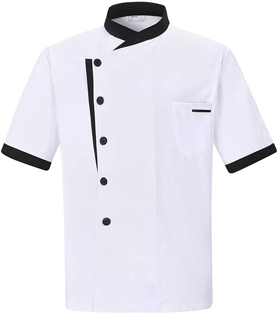 Custom Logo Embroidery Men Short Sleeve Chef Coat Jacket Restaurant Kitchen Workwear Cooking Uniform