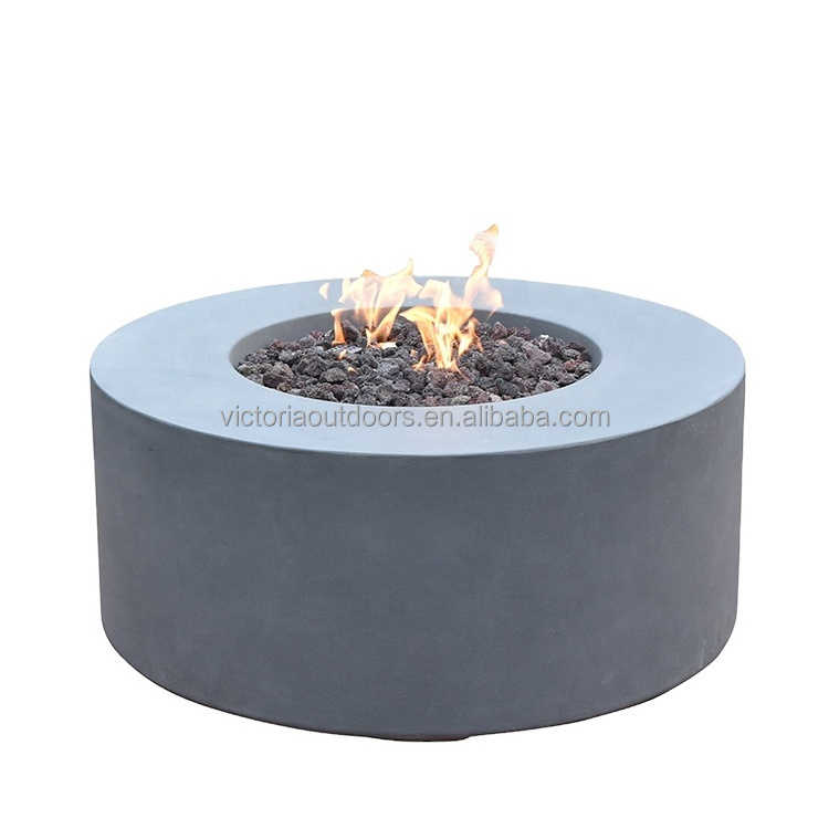 round concrete outdoor propane gas fire pit table