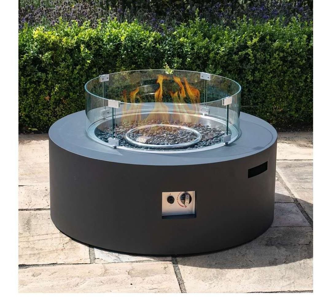 round concrete outdoor propane gas fire pit table