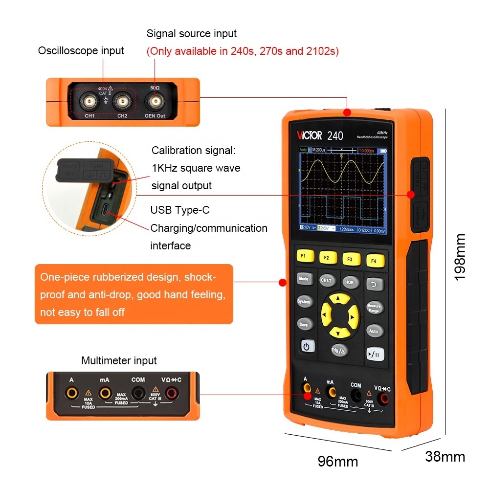 VICTOR 240 240S 270 270S 2102 2102S new Handheld Oscilloscope Multimeter Signal Generator oscilloscope bandwidth optional