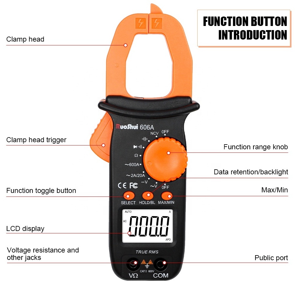 RuoShui 606A  Digital Clamp Multimeter  AC DC Voltage AC Current Amperimetro Electrical Pens Ampermetre For Sale