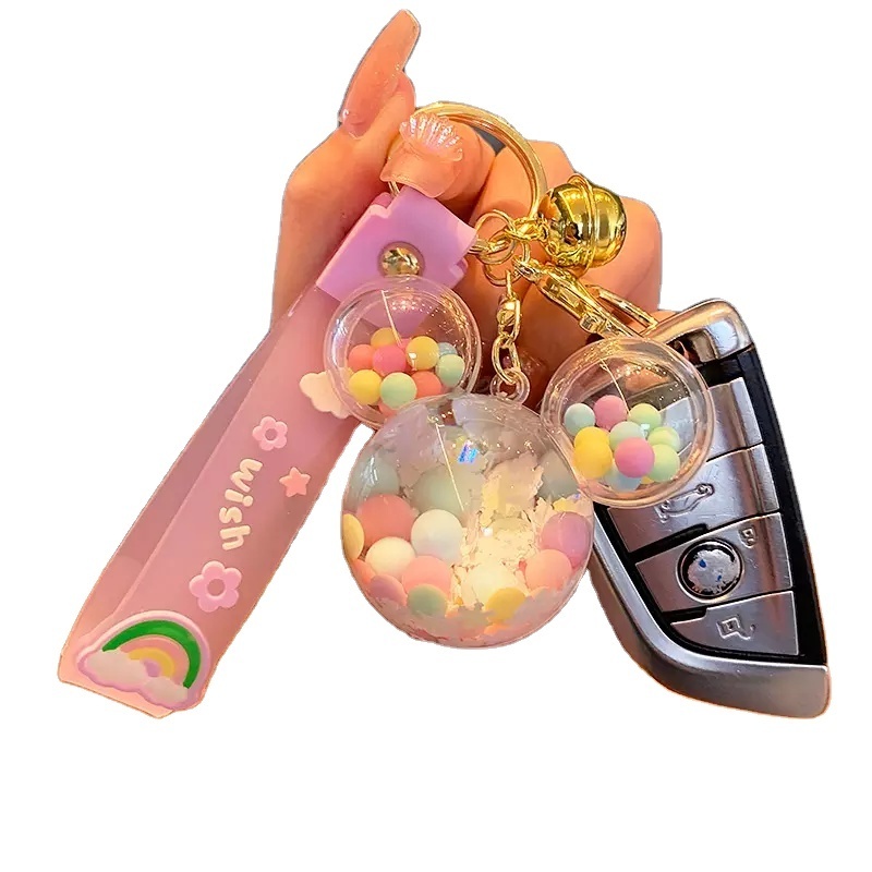 2023 Product Cute Mouse Liquid Filled llavero Oiled Pink Into Milk Tea Key chain Wholesale Oil Floating Keychain