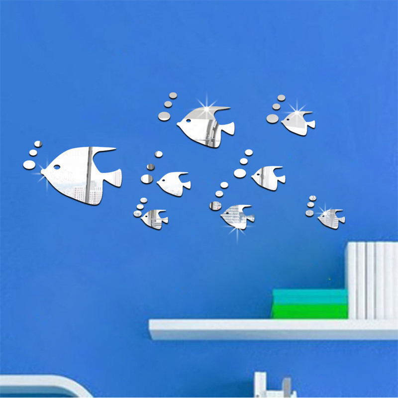 New Design 3D Ocean Fish Mirror Wall Sticker Bubble Acrylic Stickers for Children Bedroom Home decoration