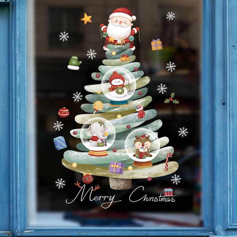 2024 New Festival Celebration Santa Claus Electrostatic wall Sticker Decorating Christmas Tree Glass Door Stickers