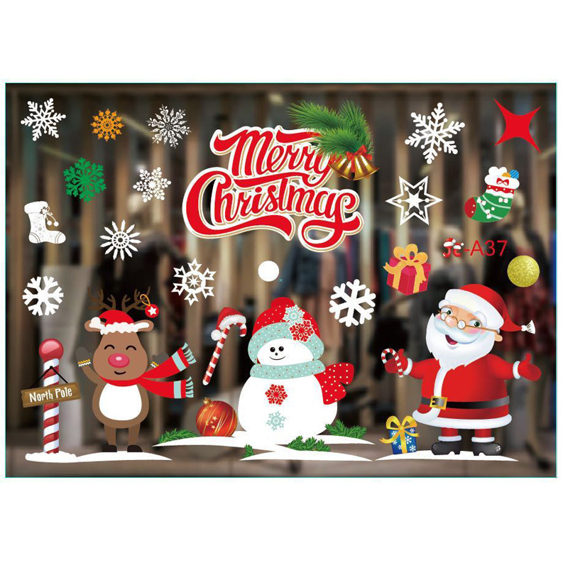 2023 Happy Christmas Sticker Die Cut Customized Snowflakes Pvc Static Cling Display Window Decorations