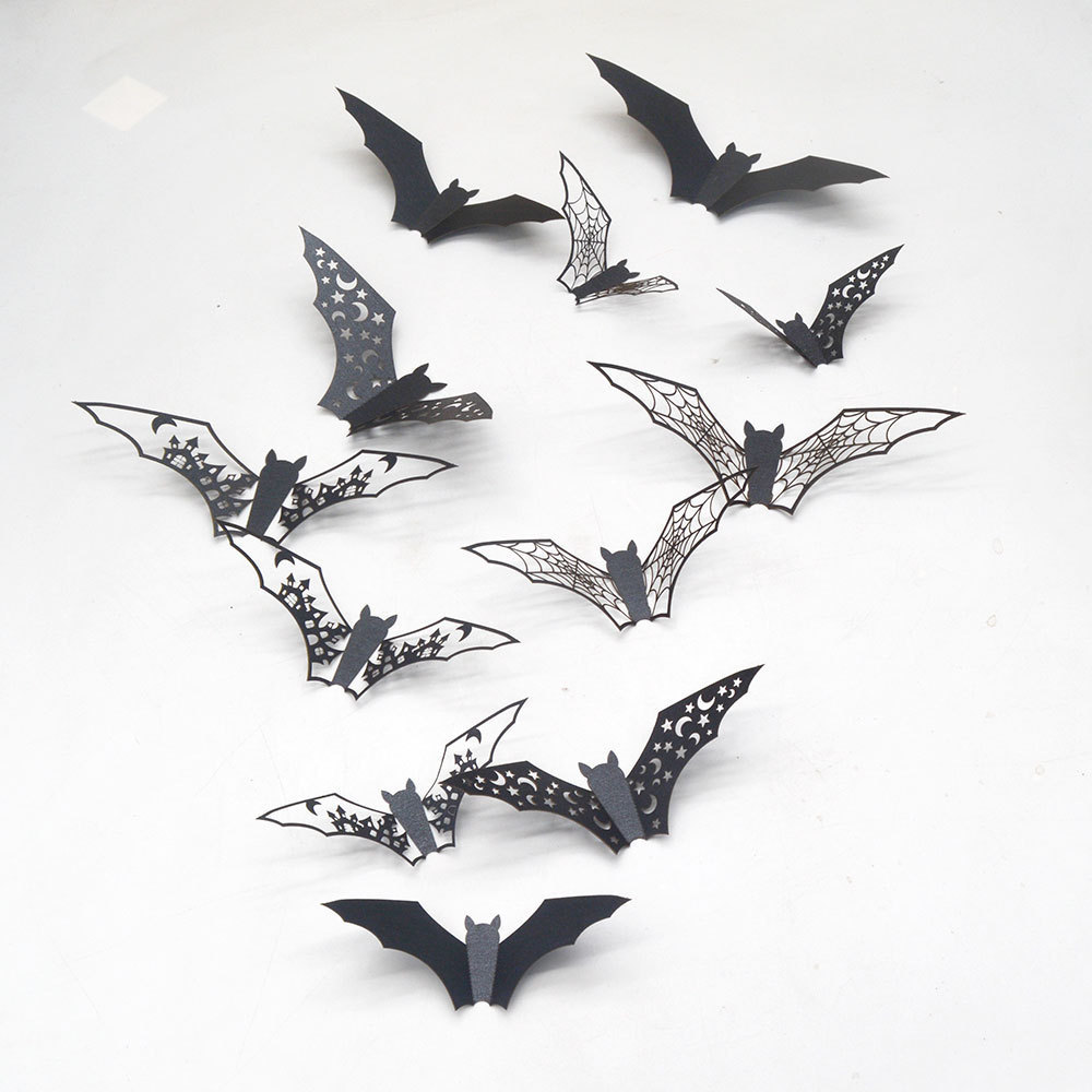 Halloween 3D hollow out paper bat stickers holiday party wall