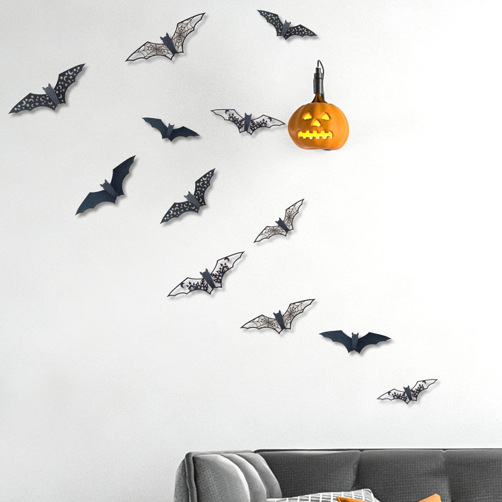 Halloween 3D hollow out paper bat stickers holiday party wall