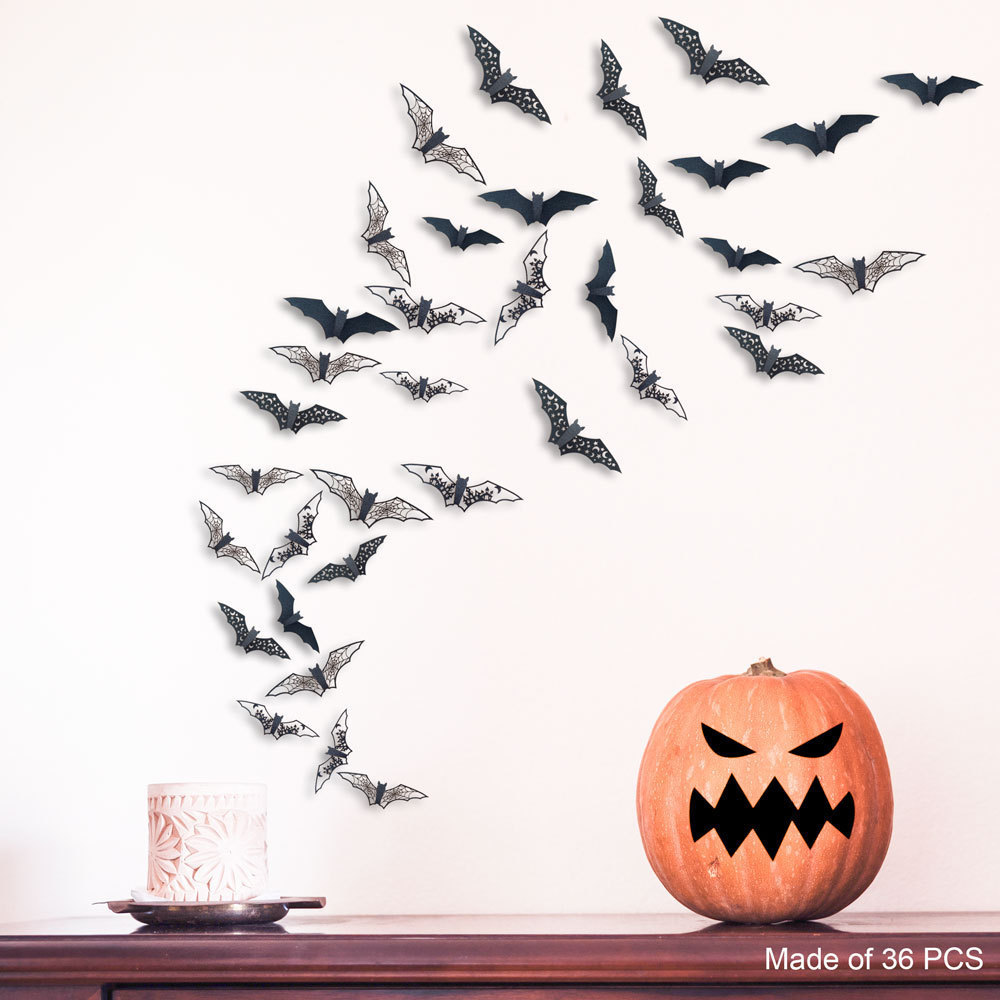 Halloween 3D hollow out paper bat stickers holiday party wall