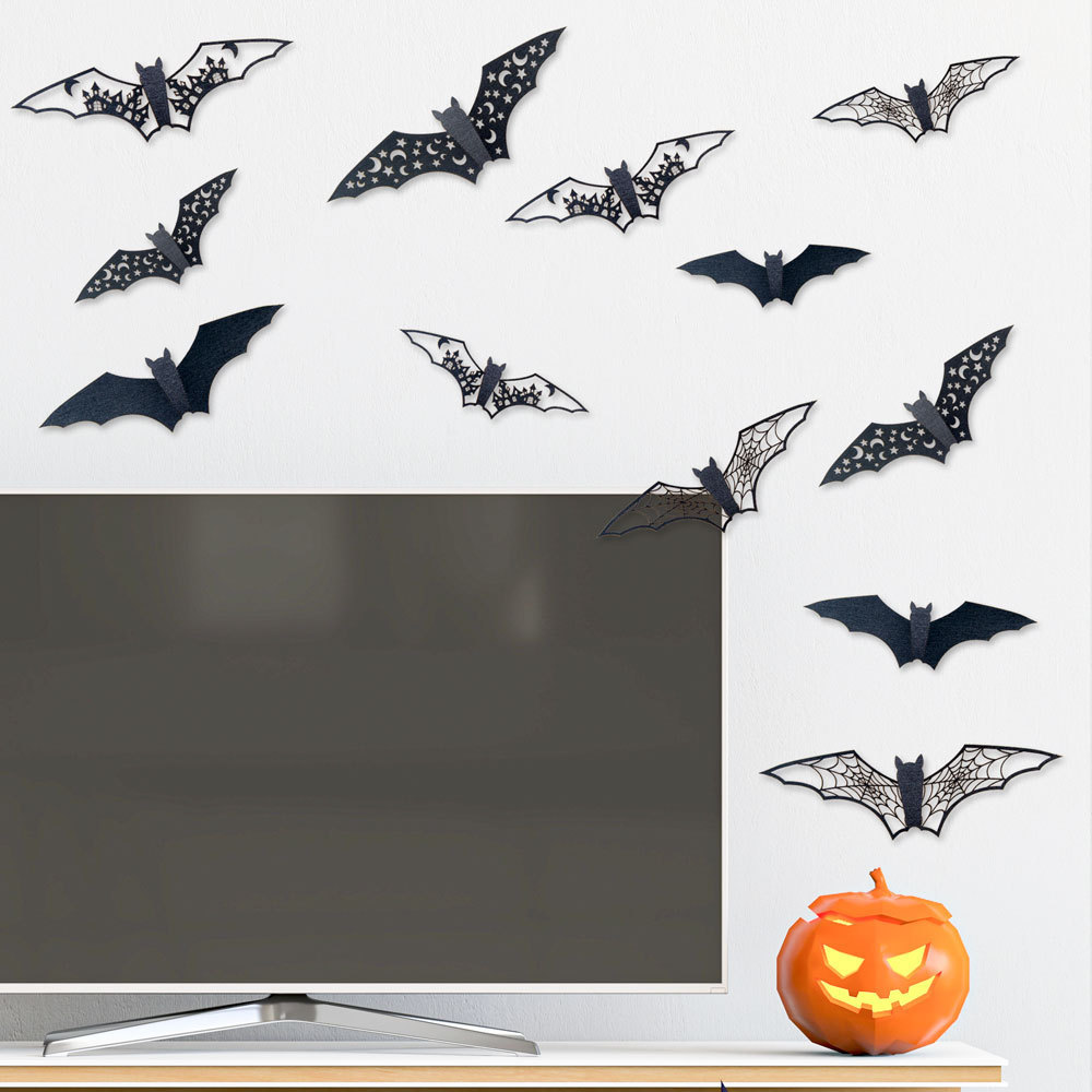 Halloween 3D hollow out paper bat stickers holiday party wall