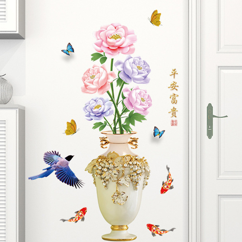 New Flower Wall Sticker Vasehome decoration self adhesive 3d vase flower wall sticker for bedroom