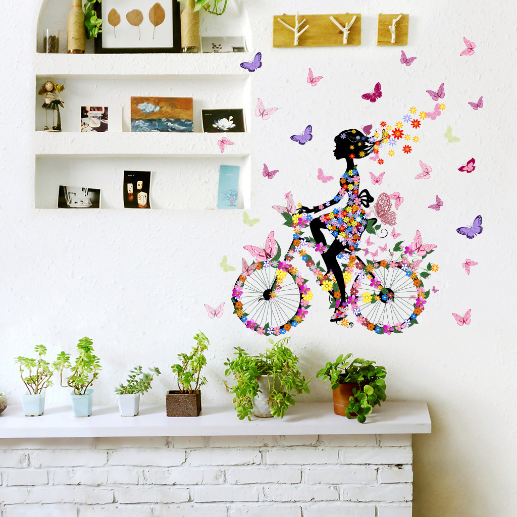 Fairy Girl Riding Wall Stickers for Kids Room Decoration Bedroom Living Decal Flower Poster Art Mural