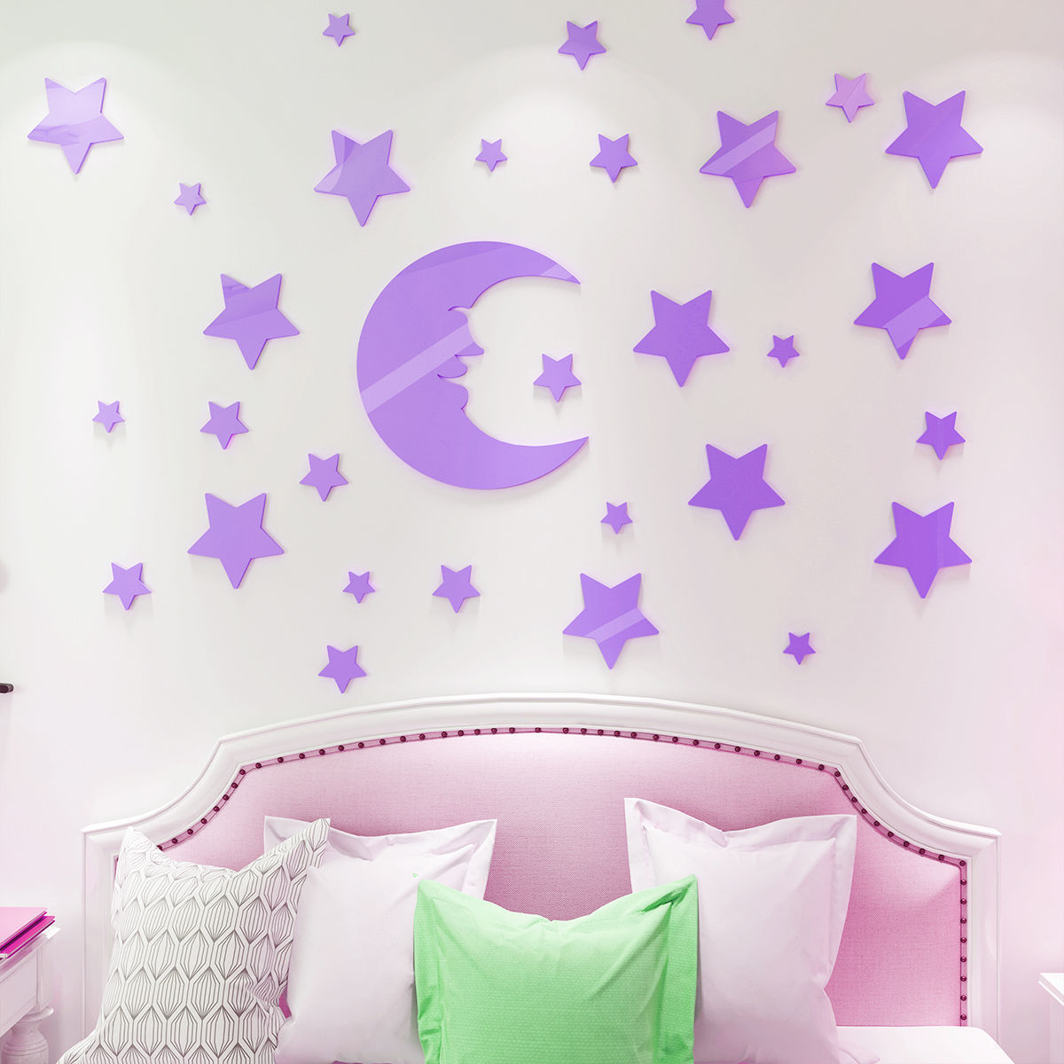 3D DIY star moon Mirror Wall Sticker Home Decoration Decal For Bedroom Living Room paper Mural