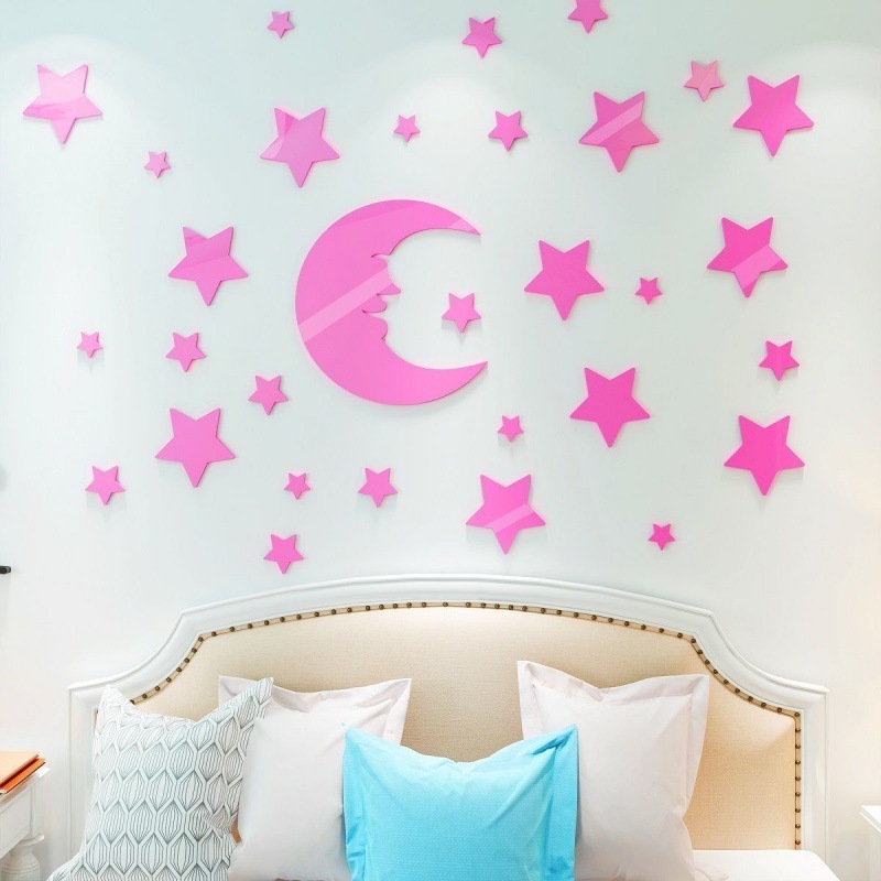 3D DIY star moon Mirror Wall Sticker Home Decoration Decal For Bedroom Living Room paper Mural