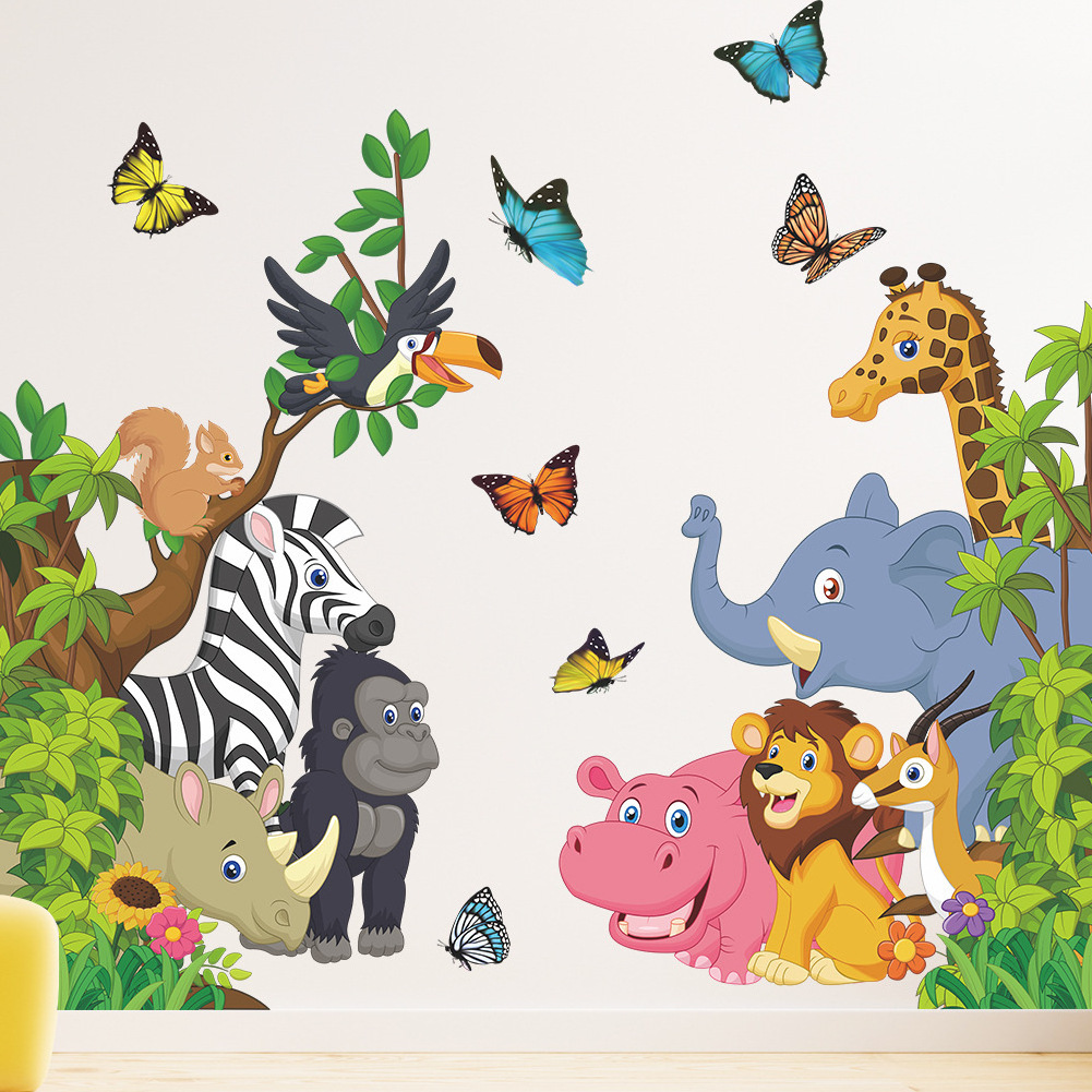 Wholesale kids room cartoon jungle animal peel and stick wall stickers decal home decoration